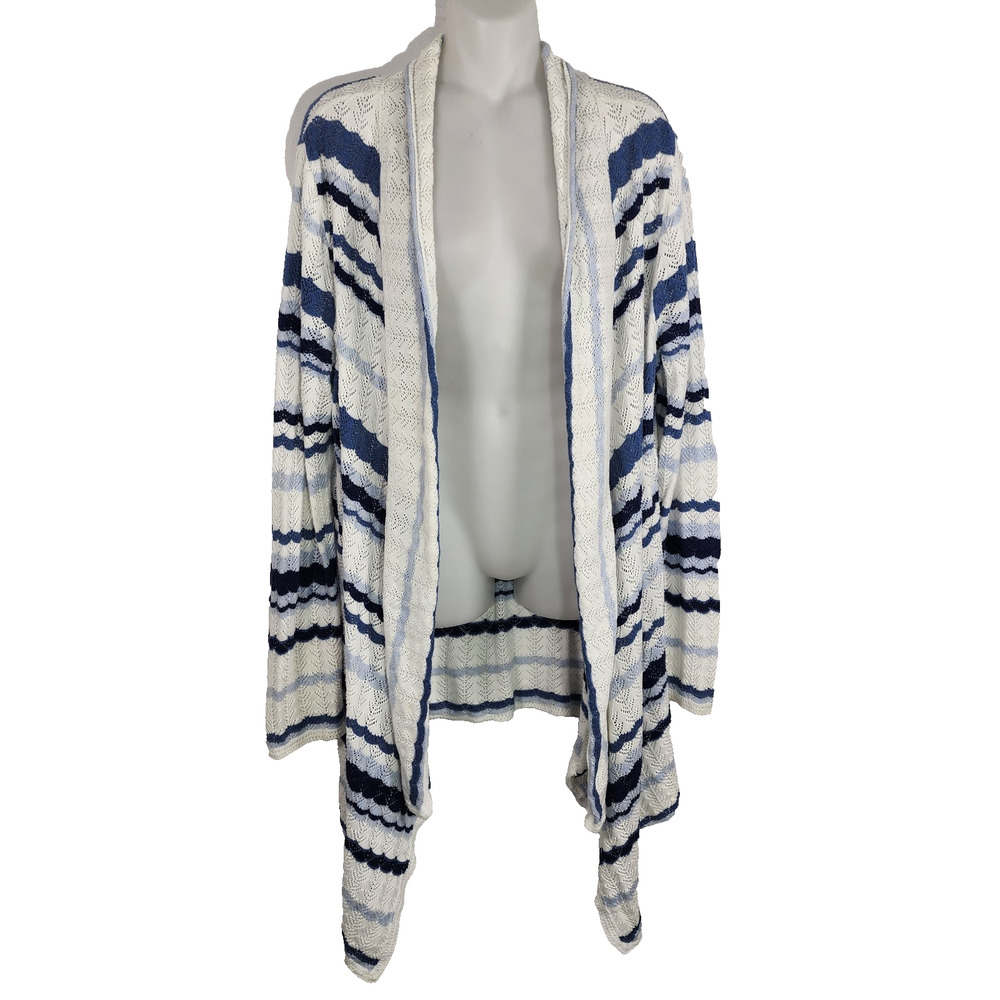 Vintage Pendleton Women's Crochet Knit Cardigan Sweater Large White Blue Draped